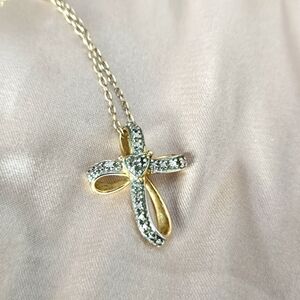 Cross necklace- gold diamond accent